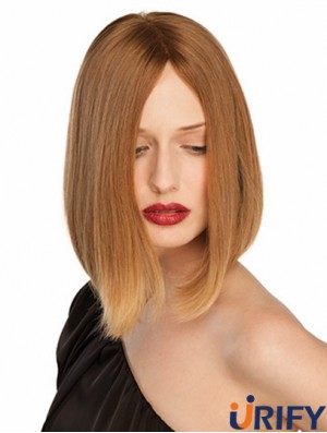 10 Zoll blonde Kinn Länge ohne Pony gerade bequeme Spitze Perücken