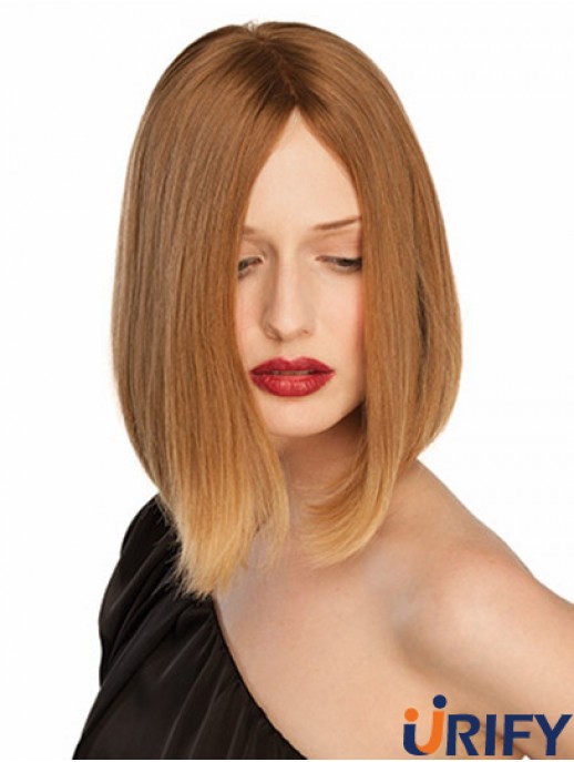 10 Zoll blonde Kinn Länge ohne Pony gerade bequeme Spitze Perücken