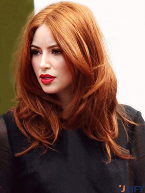 Ohne Pony Long Copper Wavy 16 Zoll Best Human Hair  Perücken