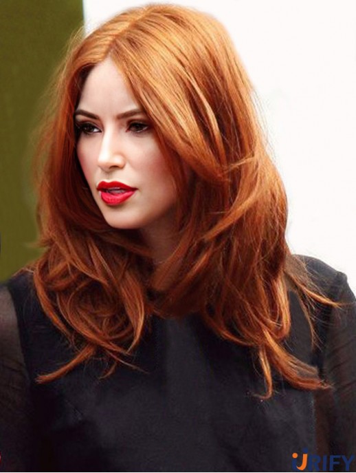 Ohne Pony Long Copper Wavy 16 Zoll Best Human Hair  Perücken
