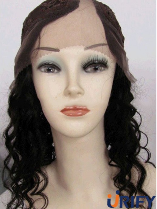 14 Zoll Lace Front Curly Black Gute U-Teil Perücken