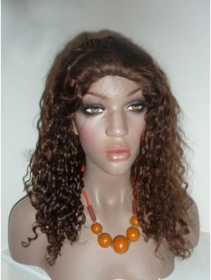 Brown Long Soft Curly ohne Pony Spitze Perücken