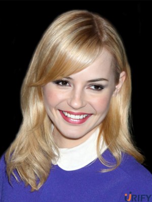 Gute blonde schulterlange gerade 16 Zoll mit Pony Emma Stone Lace Perücken