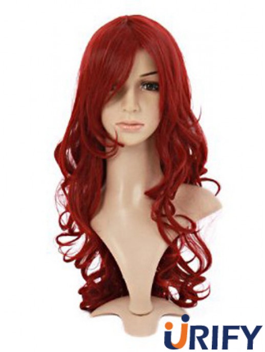 Wellig mit Pony Lace Front Style 20 Zoll rote lange Perücken