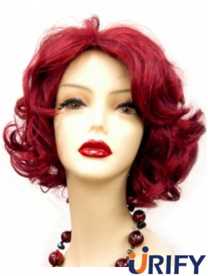 Wellig ohne Pony Kinnlänge Rot Online Lace Front Perücken