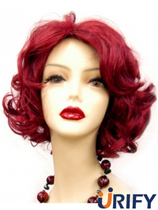 Wellig ohne Pony Kinnlänge Rot Online Lace Front Perücken