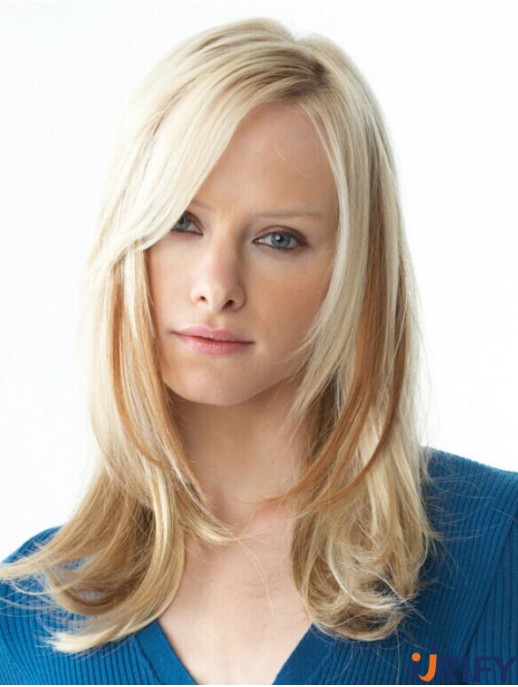 Lange gerade mit Pony Blonde No-Fuss 100% handgebundene Perücken