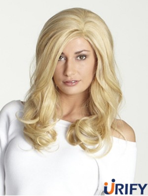 Ohne Pony Lange Blonde Wellige 18 Zoll Perfekte Echthaar Perücken