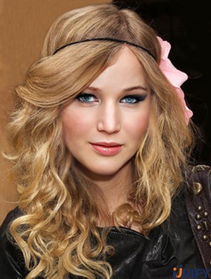 100% handgebunden mit Pony Wellige lange blonde Mode  Perücken
