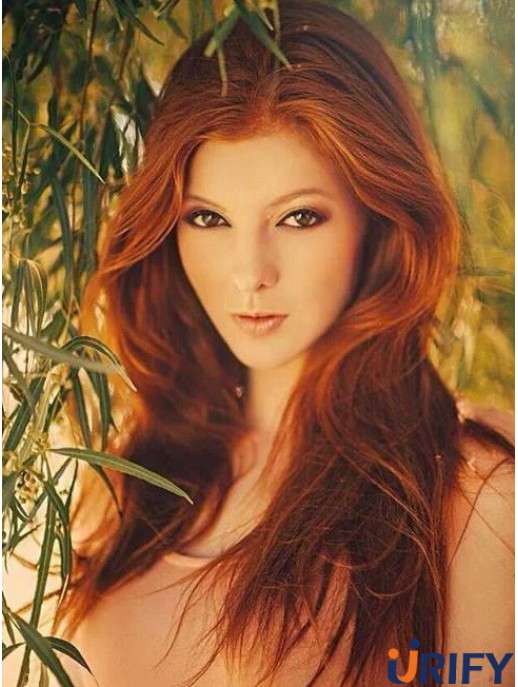 Ohne Pony Long Copper Wavy 20 Zoll wunderschöne Echthaar Perücken