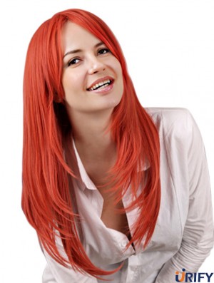 Praktische Brown Long Wavy 22 Zoll mit Pony Zooey Deschanel Lace Perücken