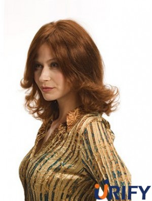 Geschichtete Auburn Schulter Remy Human Wavy Monofilament Perücken für Frauen