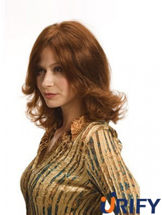 Geschichtete Auburn Schulter Remy Human Wavy Monofilament Perücken für Frauen