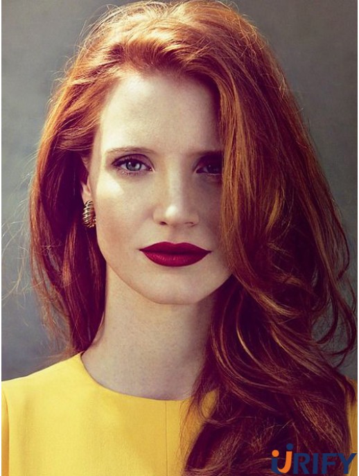 Ohne Pony Long Copper Wavy 18 Zoll Designed Human Hair Jessica Chastain Perücken