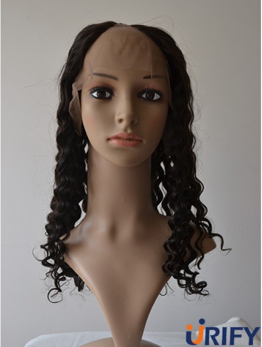 18 Zoll Lace Front Curly Black Modische U-Teil Perücken