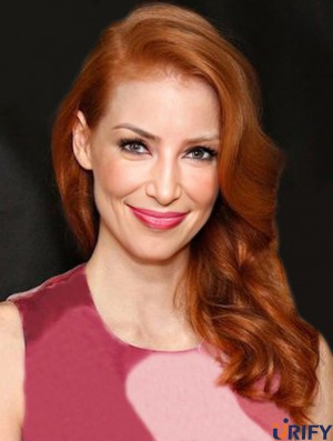 Ohne Pony Langes Kupfer Welliges 16-Zoll-Echthaar Jessica Chastain Perücken
