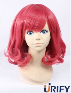 Wellig mit Pony Schulterlange rote billigste Spitze Front Perücken