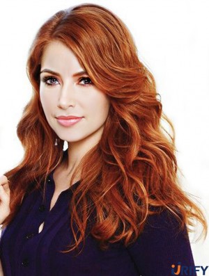 Ohne Pony Langes Kupfer Welliges 22-Zoll-Echthaar Amy Adams Perücken