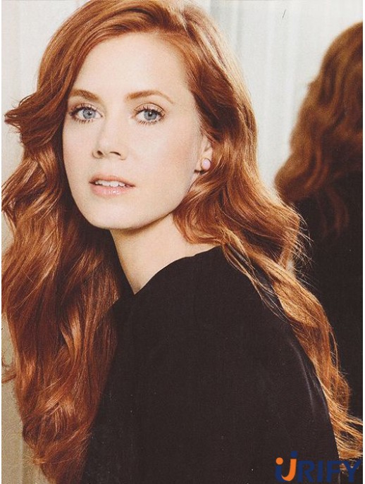 Ohne Pony Langes Kupfer Welliges 22-Zoll-Echthaar Amy Adams Perücken