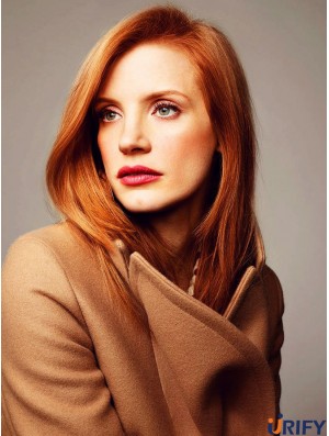 Ohne Pony Langes Kupfer Gerade 16 Zoll Bequemes Menschenhaar Jessica Chastain Perücken