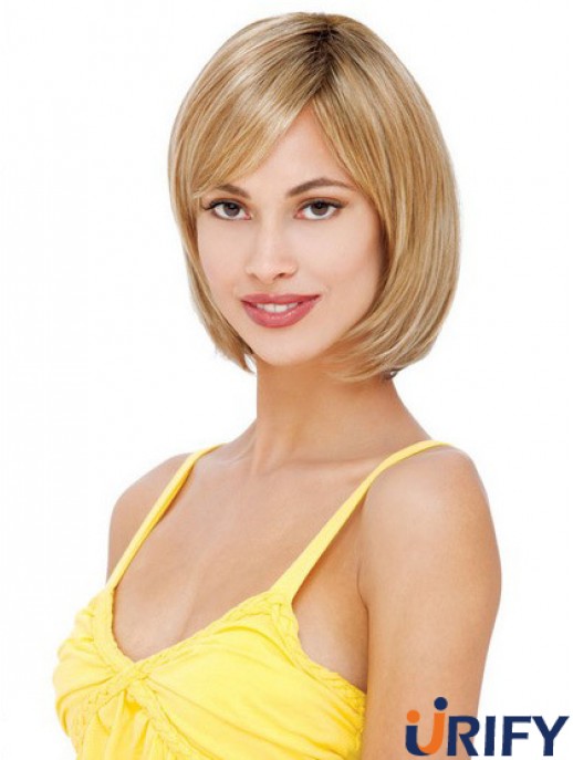 Kurze bis mittlere Bob Perücken mit Spitze vorne Blonde Farbe Straight Style