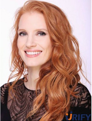 Ohne Pony Long Copper Wavy 20 Zoll Top Echthaar Jessica Chastain Perücken