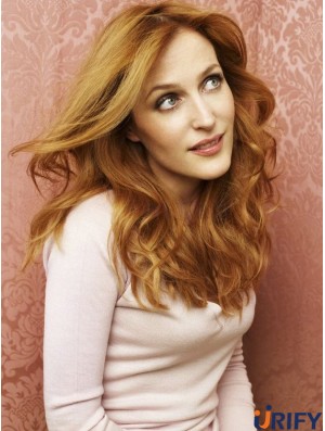 Ohne Pony Langes Kupfer Wellig 18 Zoll Schlankes Menschenhaar Gillian Anderson Perücken