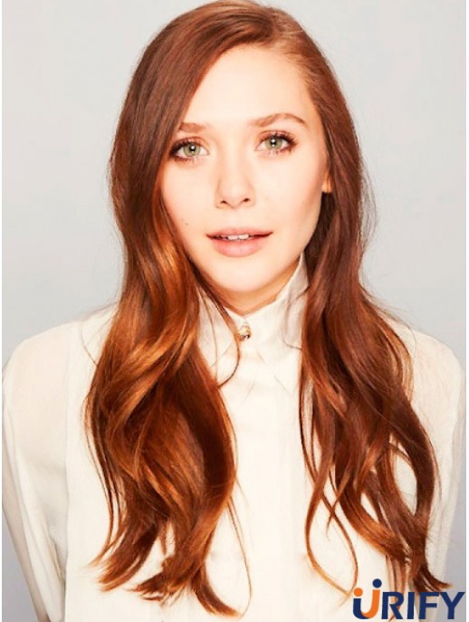 Ohne Pony Langes Kupfer Welliges 24 Zoll Ideales Echthaar Elizabeth Olsen Perücken