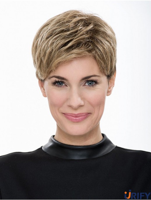 Lace Front Straight Boycuts 7 Zoll Blonde Cropped Human Hair Perücke