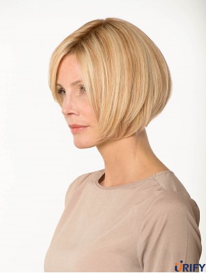 Lace Front Straight Bobs 8 Zoll Blonde Kinn Länge Echthaar Perücken