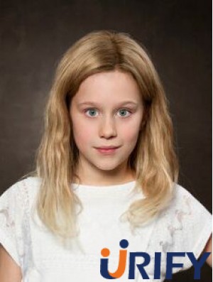 Spitze vorne 12 Zoll gewellt Schulterlänge ohne Pony Blonde Remy Menschenhaar Kinder Perücken