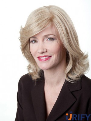 Blonde 12  inchLayered Wavy Monofilament Remy Echthaar Medium Perücke