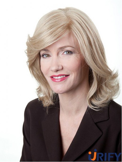 Blonde 12  inchLayered Wavy Monofilament Remy Echthaar Medium Perücke