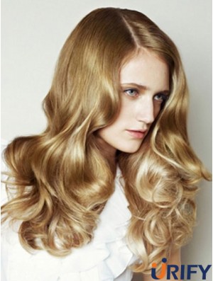 Wellig 100% handgebunden ohne Pony Lange blonde Flexibilität  Perücken