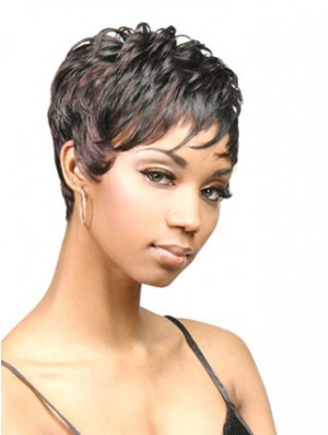 Cropped Black Wavy Boycuts Rabatt Afroamerikaner Perücken