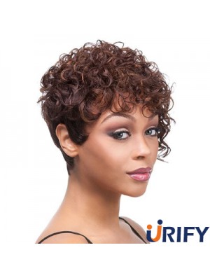 Kurze Auburn Curly Layered Trendy Afroamerikaner Perücken