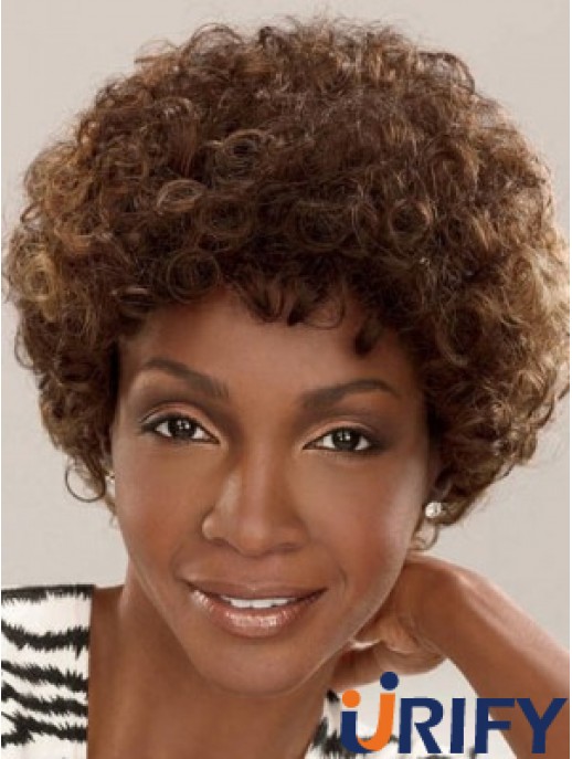 Capless Short Brown Layered Brown Synthetische Afro Kinky Frisuren