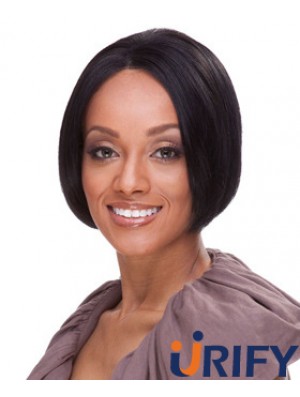 Indische Remy Bobs kurze schwarze gerade vordere Spitzenperücken UK menschliches Haar