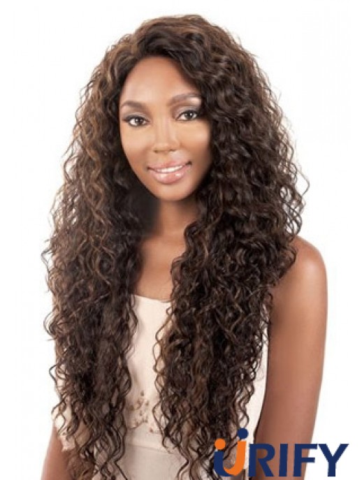 Long Brown Kinky ohne Pony Langlebige Afroamerikaner Perücken