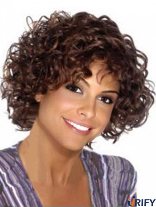 Brown Synthetic Capless Chin Länge Mit Pony Kinky Perücken