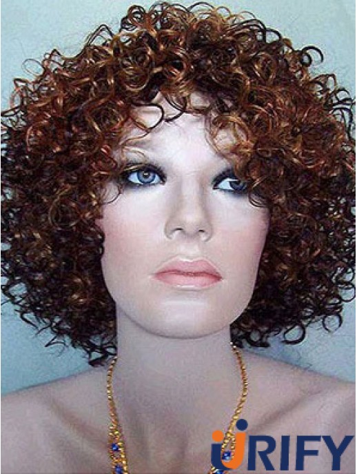 Kinky Layered Chin Length Hochwertige Auburn Synthetic Perücken
