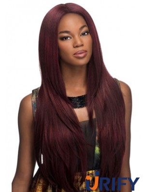 Geeignete rote lange ohne Pony Yaki Glueless Lace Front Perücken