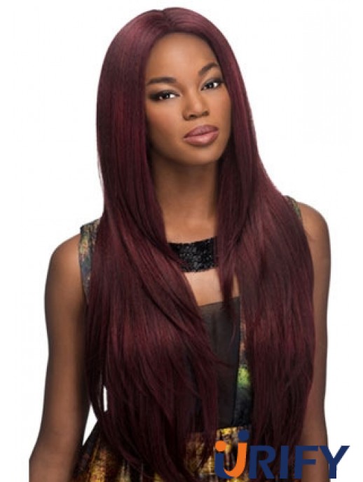 Geeignete rote lange ohne Pony Yaki Glueless Lace Front Perücken