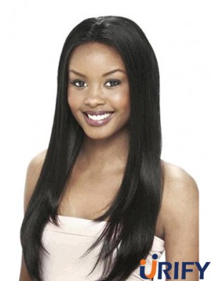 Ohne Pony Yaki Black Long Echthaar Lace Front Perücken