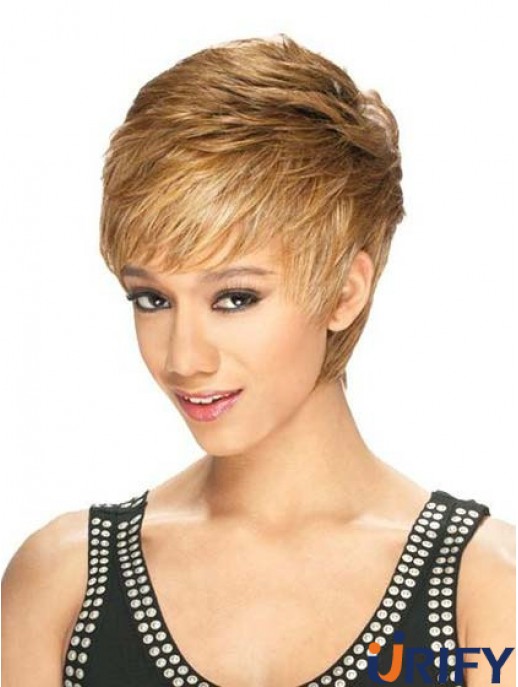 Designed Cropped Straight 8 Zoll Synthetic Glueless Lace Front Perücken