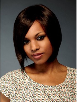 Kinnlänge Brown Straight Bobs Flexibilität Afroamerikaner Perücken