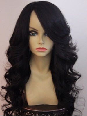 20 Zoll Lace Front Long Wavy mit Pony Beste Front Lace Perücken für Black Woman UK