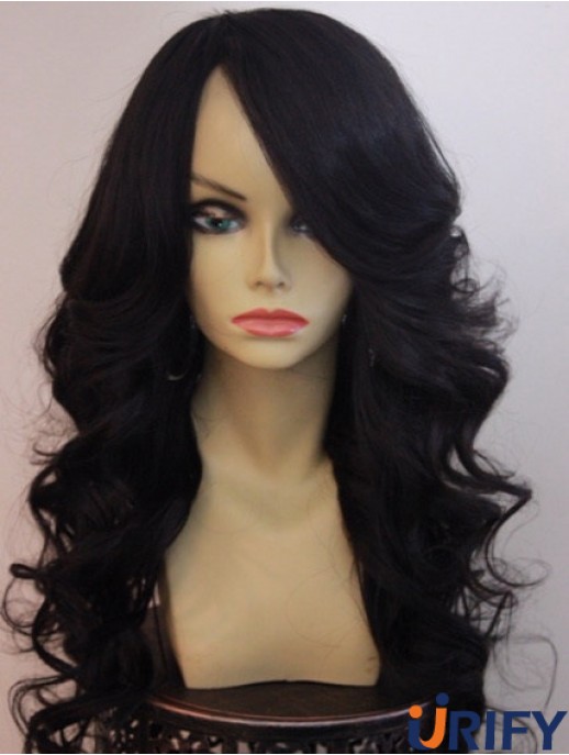 20 Zoll Lace Front Long Wavy mit Pony Beste Front Lace Perücken für Black Woman UK