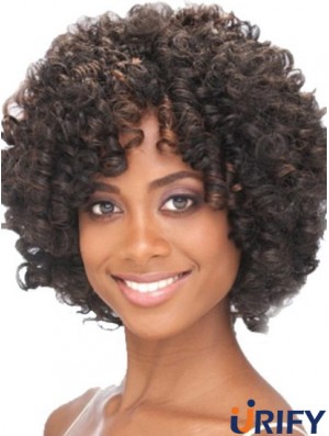 Kinnlänge Capless Layered Kinky Synthetic Black Woman Perücken