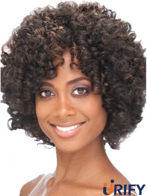 Kinnlänge Capless Layered Kinky Synthetic Black Woman Perücken